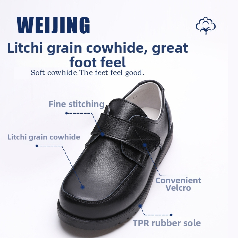 Chlapčenské spoločenské topánky z pravej kože, zapínanie na suchý zips, stielka z bravčovej kože, podrážka z kompozitu, jar a jeseň