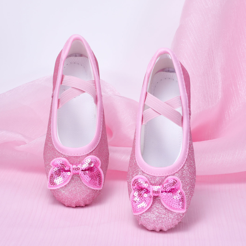 Dječje svjetlucave baletanke s mekanom potplatom za unutarnje plesne vježbe, s dizajnom mačje šape