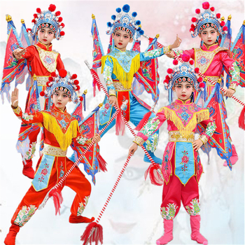 Detský scénický kostým na predstavenie, unisex, čínskeho štýlu, látka z polyesterových vlákien (65%), vhodný pre všetky ročné obdobia, na skúšky