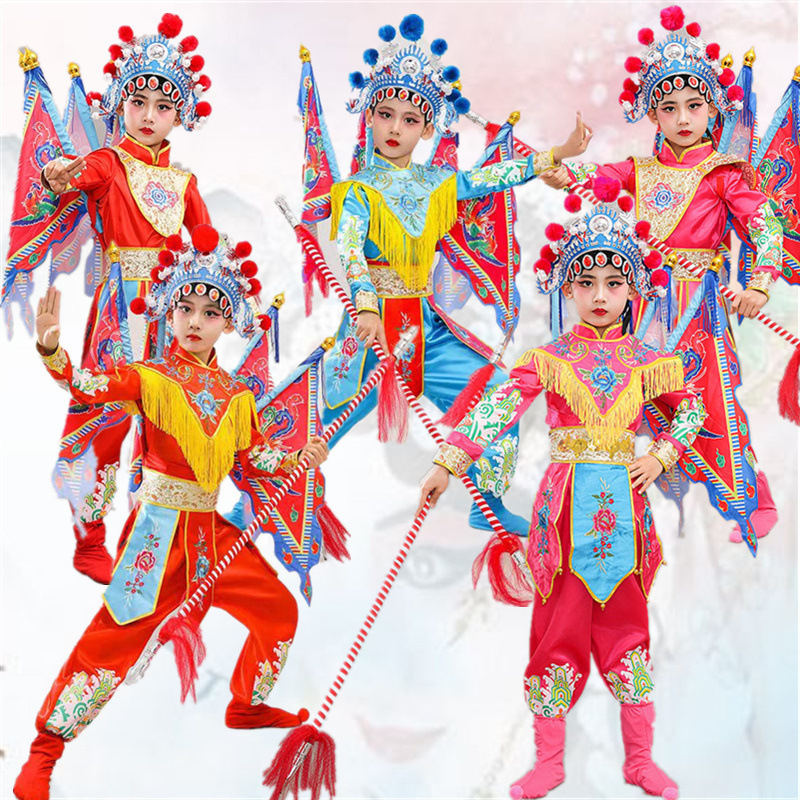 Detský scénický kostým na predstavenie, unisex, čínskeho štýlu, látka z polyesterových vlákien (65%), vhodný pre všetky ročné obdobia, na skúšky