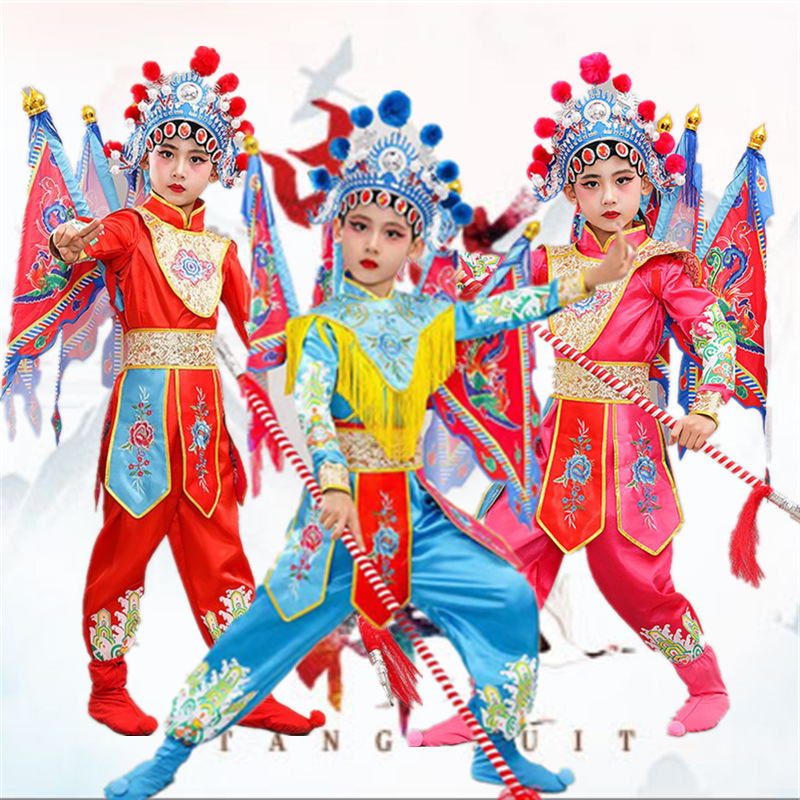 Detský scénický kostým na predstavenie, unisex, čínskeho štýlu, látka z polyesterových vlákien (65%), vhodný pre všetky ročné obdobia, na skúšky