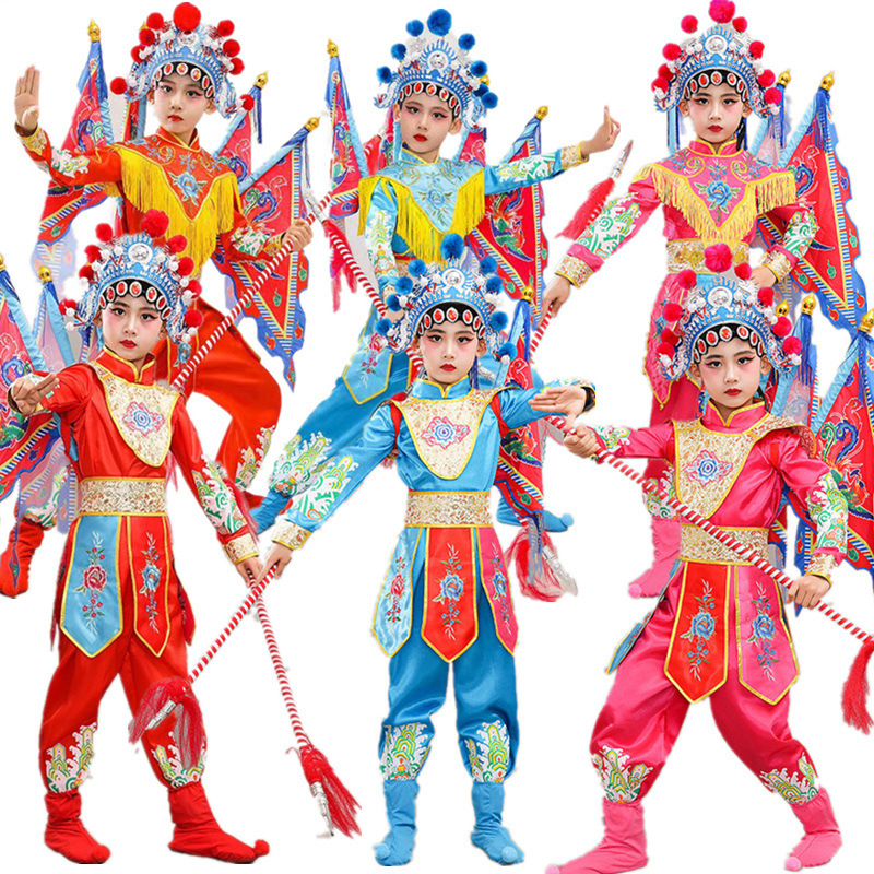 Detský scénický kostým na predstavenie, unisex, čínskeho štýlu, látka z polyesterových vlákien (65%), vhodný pre všetky ročné obdobia, na skúšky