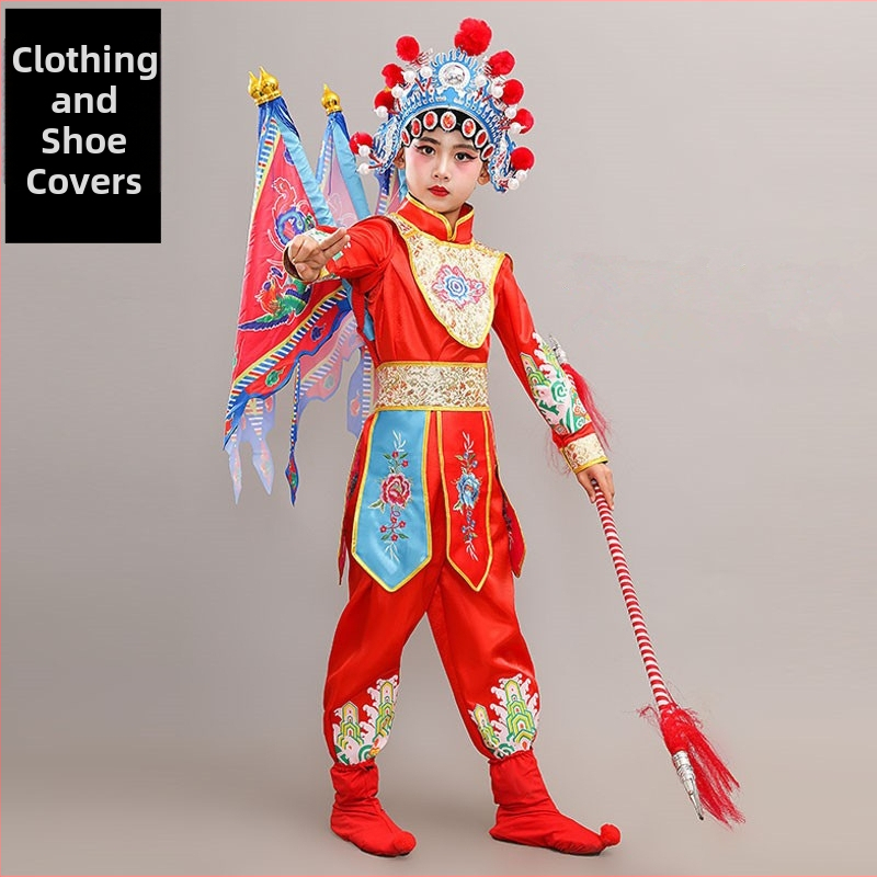 Detský scénický kostým na predstavenie, unisex, čínskeho štýlu, látka z polyesterových vlákien (65%), vhodný pre všetky ročné obdobia, na skúšky