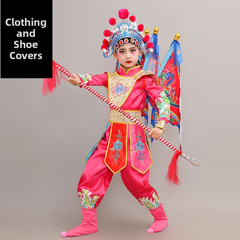 Detský scénický kostým na predstavenie, unisex, čínskeho štýlu, látka z polyesterových vlákien (65%), vhodný pre všetky ročné obdobia, na skúšky