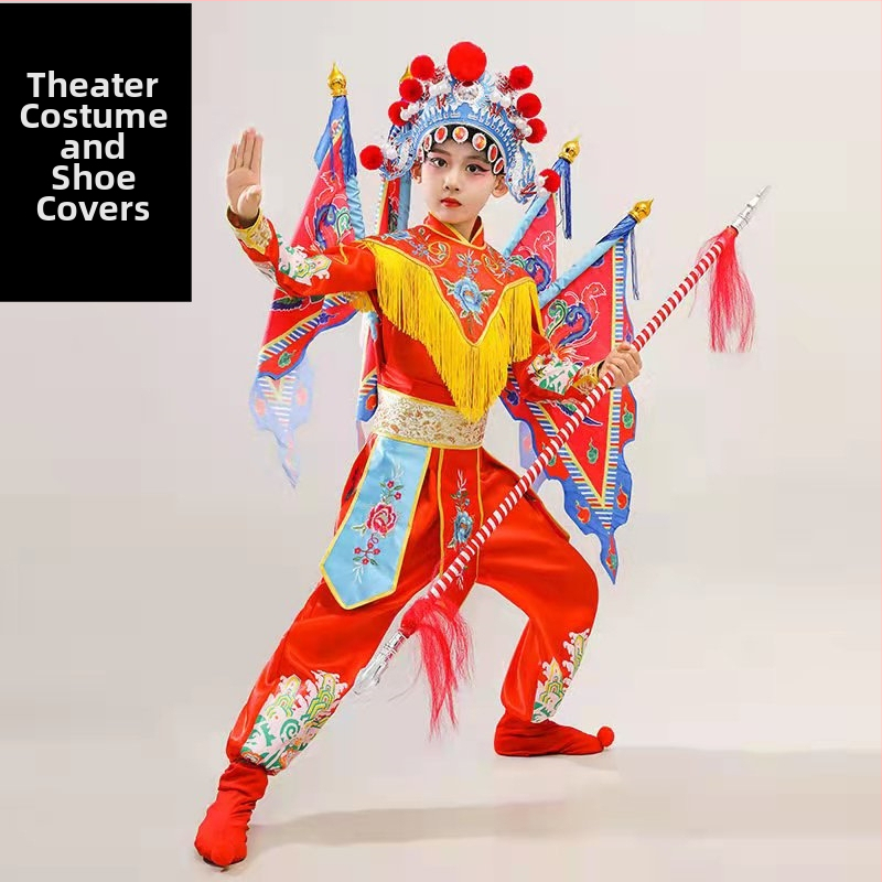 Detský scénický kostým na predstavenie, unisex, čínskeho štýlu, látka z polyesterových vlákien (65%), vhodný pre všetky ročné obdobia, na skúšky