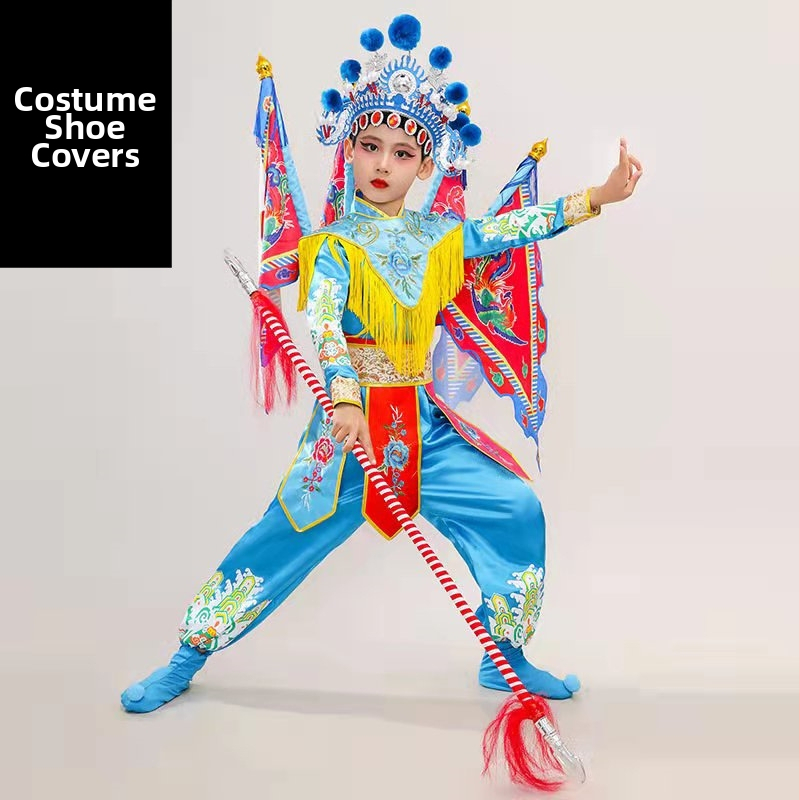 Detský scénický kostým na predstavenie, unisex, čínskeho štýlu, látka z polyesterových vlákien (65%), vhodný pre všetky ročné obdobia, na skúšky