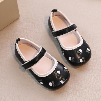 Dječje kožne cipele u korejskom stilu, s Velcro kopčanjem, nizak gornji dio, PU gornji dio, gumeni potplat, protuklizne