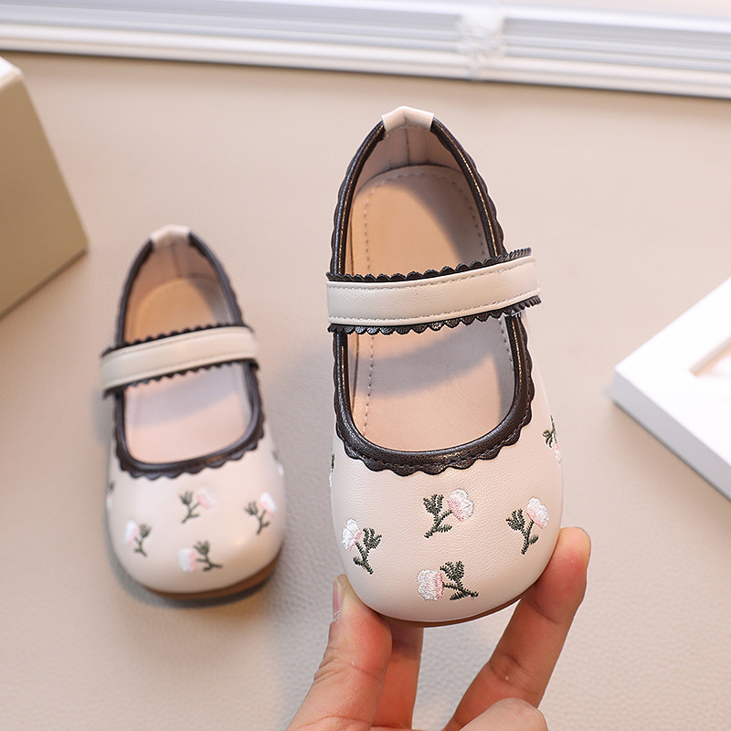 Dječje kožne cipele u korejskom stilu, s Velcro kopčanjem, nizak gornji dio, PU gornji dio, gumeni potplat, protuklizne