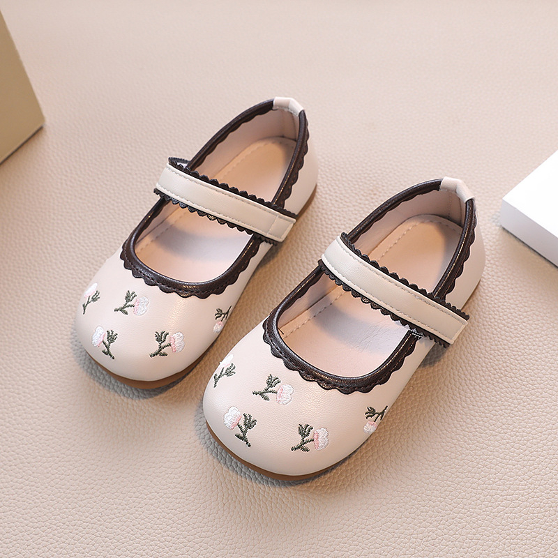 Dječje kožne cipele u korejskom stilu, s Velcro kopčanjem, nizak gornji dio, PU gornji dio, gumeni potplat, protuklizne