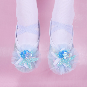 Dječje baletanke s ukrasom školjke i dizajnom mačjih šapa, za probe i scenske nastupe — Model 8125