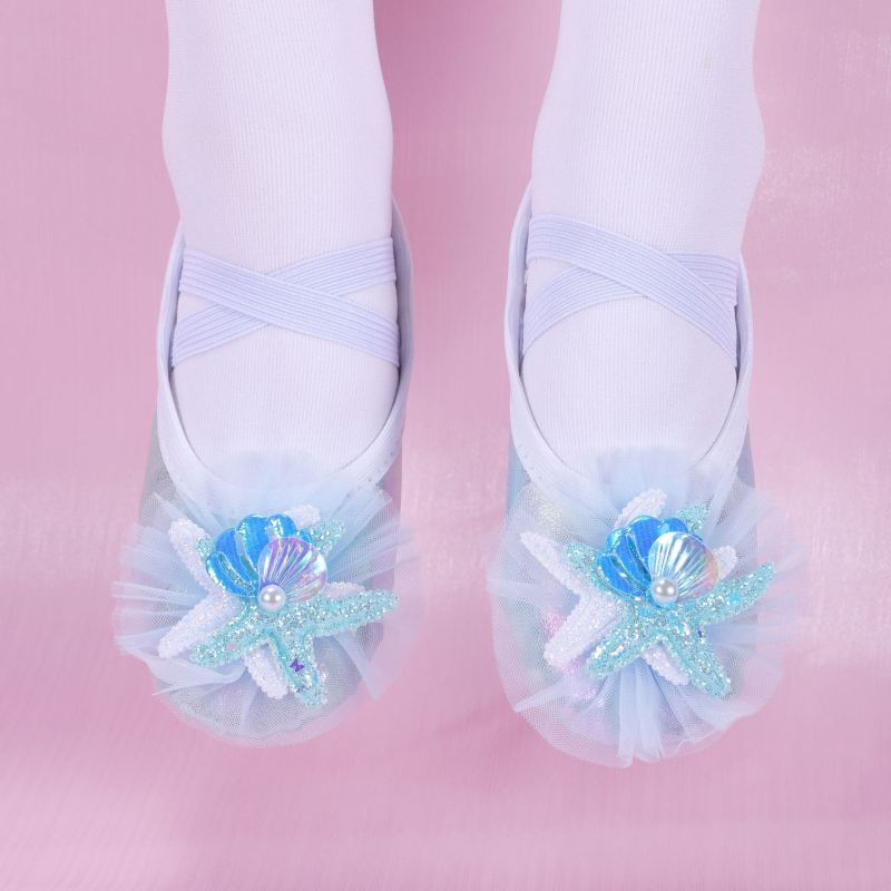 Dječje baletanke s ukrasom školjke i dizajnom mačjih šapa, za probe i scenske nastupe — Model 8125