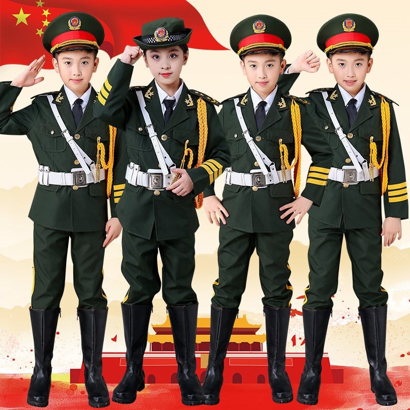 Îmbrăcăminte de performanță pentru copii pentru ceremonialul de ridicare a drapelului – unisex, 80% acrilic, material Rorni, tratament moale, primăvara 2025, brand Tianbei, pentru copii peste 8 ani