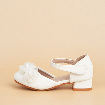 Lányoknak szóló hercegnő-stílusú gyerekcipő magasságot növelő dizájnnal, virágos díszítéssel, microfiber felső rész, gumitalp, Velcro-zár