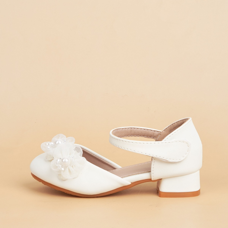 Lányoknak szóló hercegnő-stílusú gyerekcipő magasságot növelő dizájnnal, virágos díszítéssel, microfiber felső rész, gumitalp, Velcro-zár