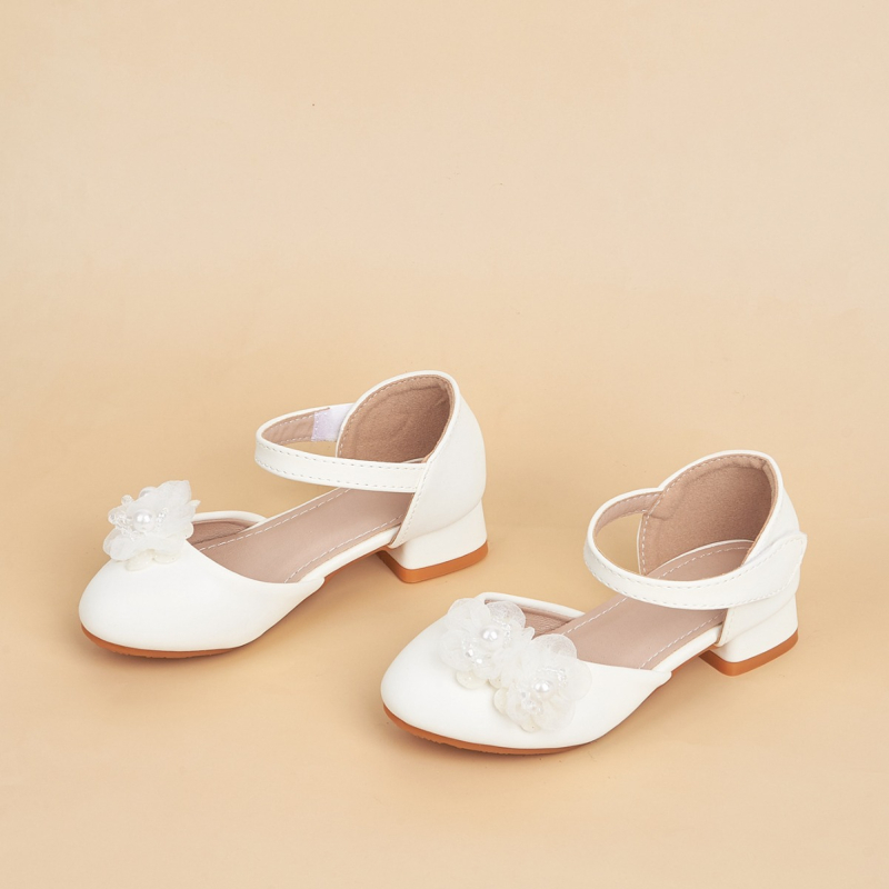 Lányoknak szóló hercegnő-stílusú gyerekcipő magasságot növelő dizájnnal, virágos díszítéssel, microfiber felső rész, gumitalp, Velcro-zár