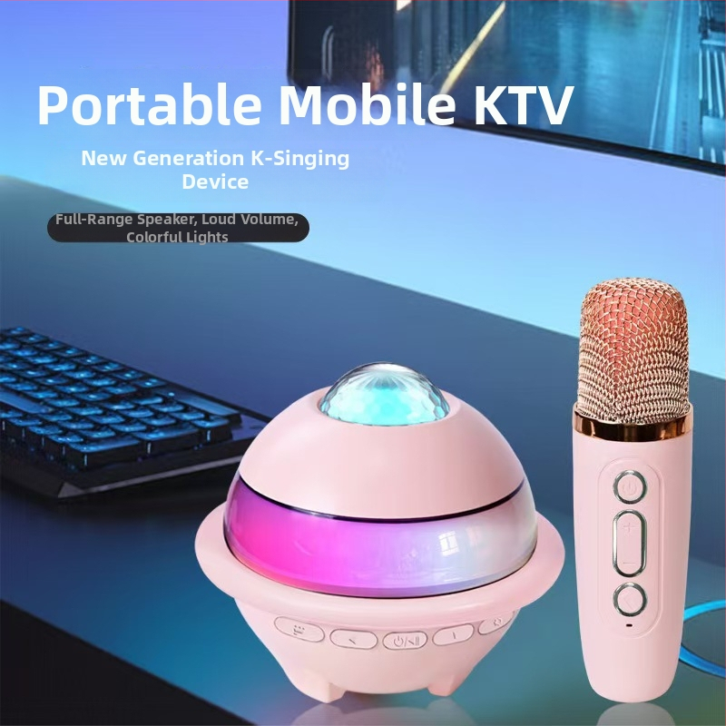 Karaokes sistēma ar mikrofonu — 2 skaļruņi, Bluetooth, USB barošana, iebūvēta akumulatora, 100Hz-20kHz, SNR ≥95dB, IPX2