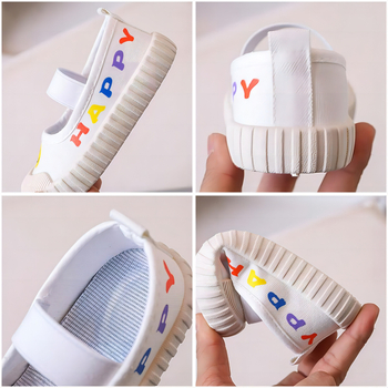 Lányok vászoncipő – slip-on, Cartoon Graffiti minta, alacsony fazon, felsőrész: vászon, talp: műanyag, talpbetét: textil, bélés: pamut, 1–6 éves korosztály, tavasz-nyár-ősz