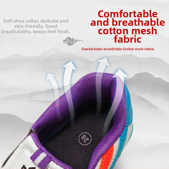 Taekwondo treniruočių batai - lengvi, neslystantys, kvėpuojantys, sugeria prakaitą, atsparūs dėvėjimui; viršus PU, padas iš natūralios gumos