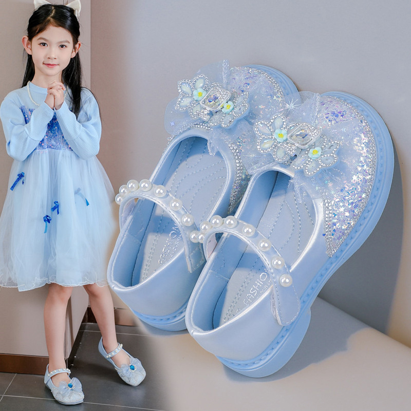 Dječje kožne cipele za djevojčice s kristalima u princeskom stilu, zatvarač na Velcro, gornji dio PU, gumeni potplat, proljeće-jesen 2026