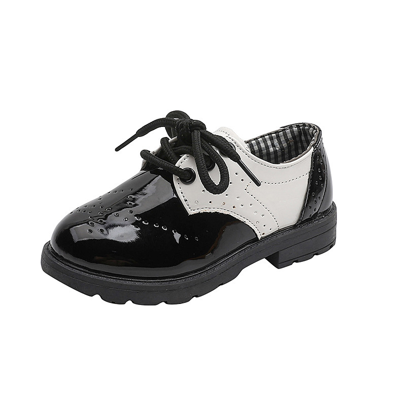 Dječje kožne cipele – umjetna PU gornja, reljefna površina, niski vrh, Velcro kopča, gumeni potplat