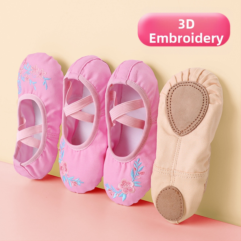 Dievčenské baletné topánky – Ling Yan, kožená podrážka, plátenný vamp, odolné voči opotrebeniu, absorbujú pot