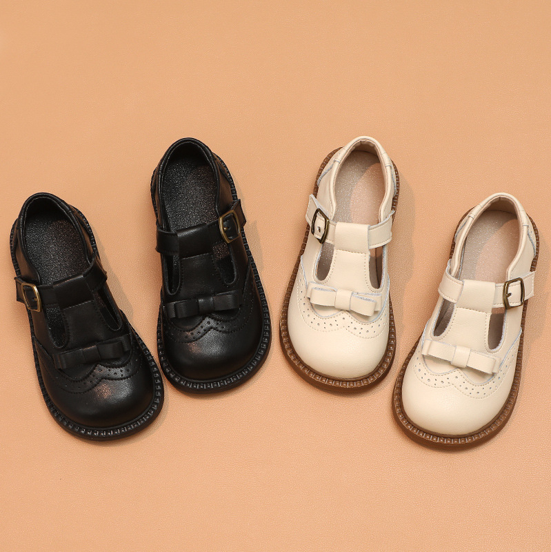 Pantofi de piele pentru fete – stil coreean, Velcro, partea superioară din piele de vită în două straturi, talpă din cauciuc, branț PU.