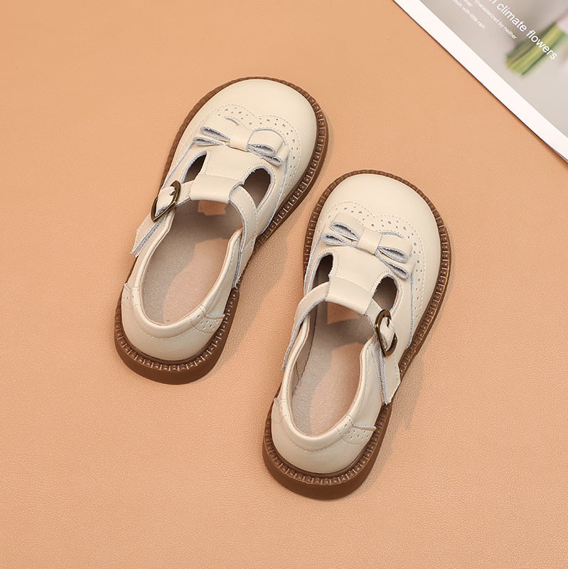 Pantofi de piele pentru fete – stil coreean, Velcro, partea superioară din piele de vită în două straturi, talpă din cauciuc, branț PU.