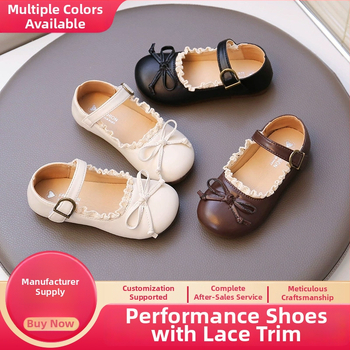 Dievčenské balerínky s mašličkou a čipkou, zapínanie na Velcro, vrchný materiál z umelej kože, nízky strih, protišmyková podrážka, PU stielka (Jar–Jeseň 2025)