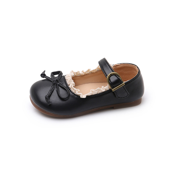 Dievčenské balerínky s mašličkou a čipkou, zapínanie na Velcro, vrchný materiál z umelej kože, nízky strih, protišmyková podrážka, PU stielka (Jar–Jeseň 2025)