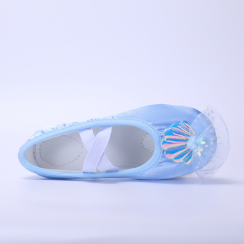 Detské saténové baletky s mäkkou podrážkou a vrchnou časťou z sieťoviny s mušľovým efektom – Model 8124