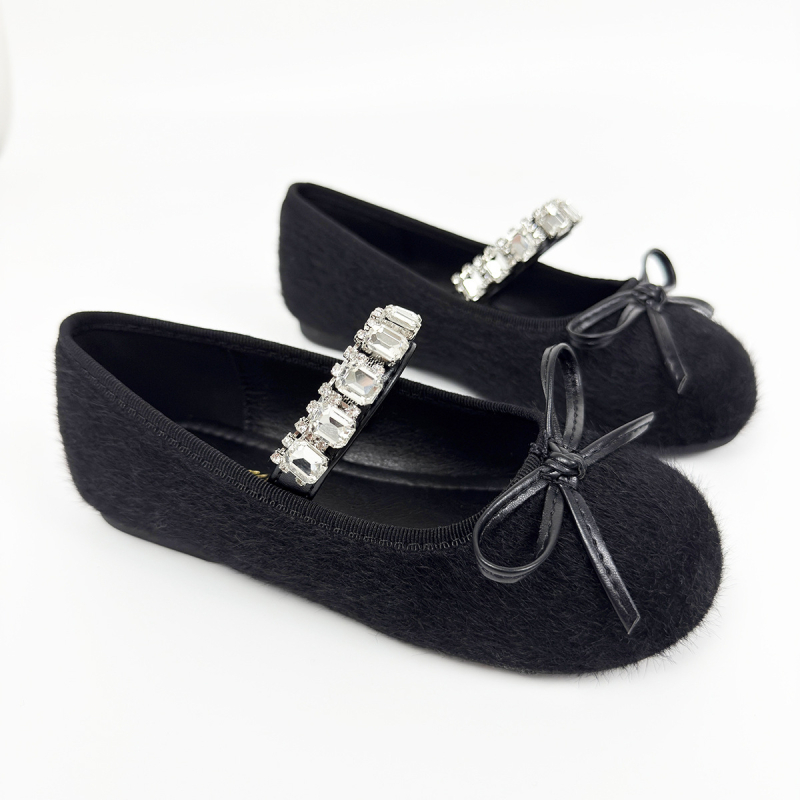 Dječje slip-on cipele s kristalima i mašnicom, gornji dio od konjskog dlaka, niski profil, udobne za djevojčice
