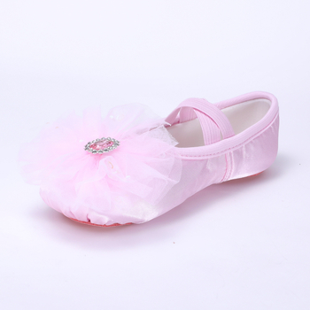 Σατέν χορευτικά παπούτσια για κορίτσια με μεγάλο λουλούδι, σχέδιο γατόπατης, για σκηνικές εμφανίσεις