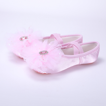 Σατέν χορευτικά παπούτσια για κορίτσια με μεγάλο λουλούδι, σχέδιο γατόπατης, για σκηνικές εμφανίσεις
