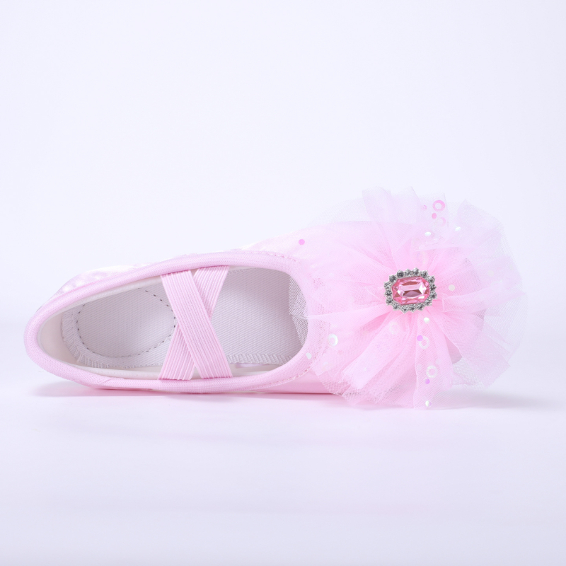 Σατέν χορευτικά παπούτσια για κορίτσια με μεγάλο λουλούδι, σχέδιο γατόπατης, για σκηνικές εμφανίσεις