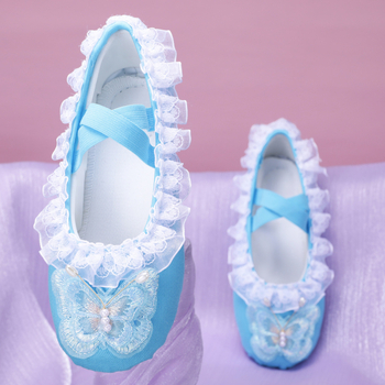 Παιδικά καμβά χορευτικά παπούτσια με δαντέλα, δερμάτινη σόλα, αναπνεύσιμα, σχέδιο γατιού πατουσάκι και φιόγκος, για παραστάσεις