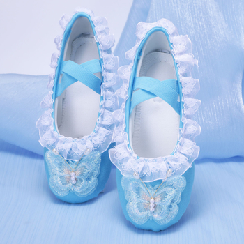 Παιδικά καμβά χορευτικά παπούτσια με δαντέλα, δερμάτινη σόλα, αναπνεύσιμα, σχέδιο γατιού πατουσάκι και φιόγκος, για παραστάσεις