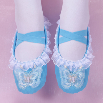 Παιδικά καμβά χορευτικά παπούτσια με δαντέλα, δερμάτινη σόλα, αναπνεύσιμα, σχέδιο γατιού πατουσάκι και φιόγκος, για παραστάσεις