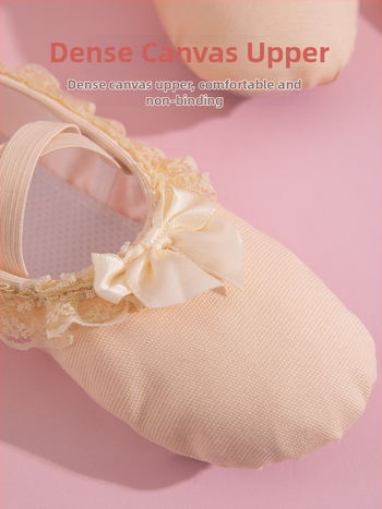 Παιδικά παπούτσια μπαλέτου χωρίς κορδόνια, μαλακή δερμάτινη σόλα, άνω μέρος από καμβά, διαπνέοντα