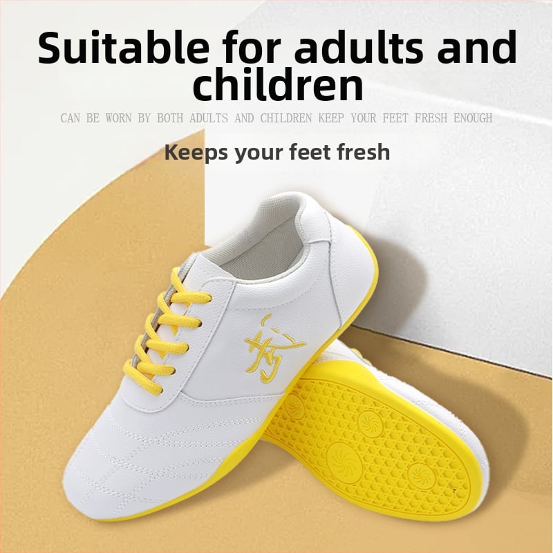 Unisex εσωτερικά παπούτσια προπόνησης μαχητικών τεχνών — γνήσιο δέρμα επάνω, διαπνέον ύφασμα από δίχτυ, χαμηλός άνω, καουτσούκ σόλα, αντιολισθητικά