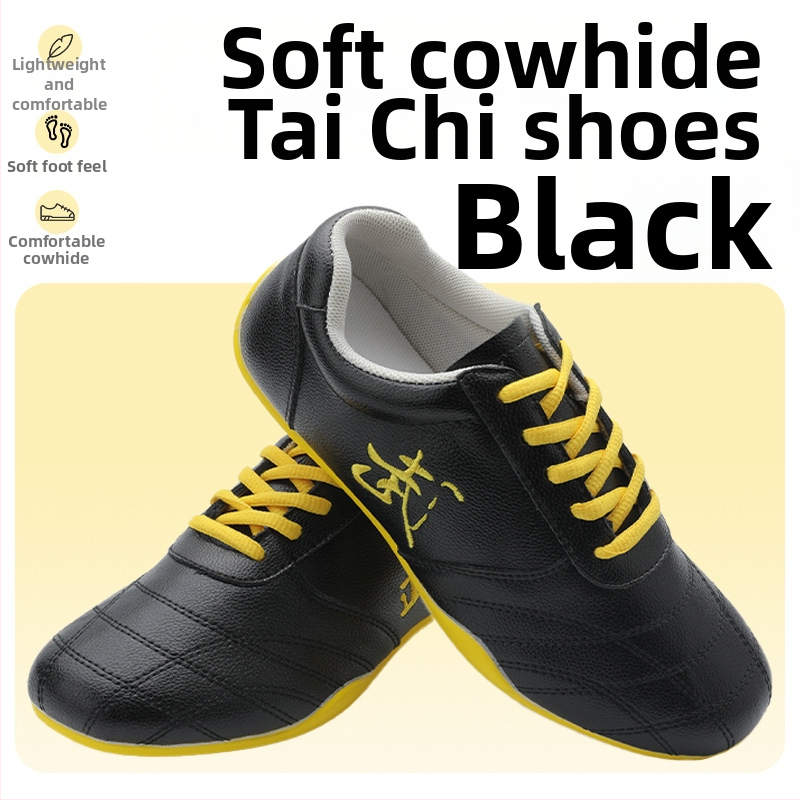 Unisex vidaus treniruočių bateliai kovos menams – natūrali oda viršutė, kvėpuojantis tinklinis įdėklas, žemas viršus, gumos padas, neslidūs