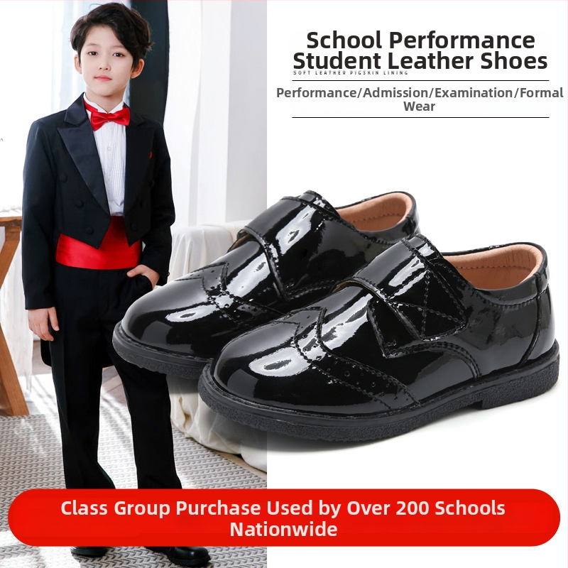 Detské brogues pre chlapcov, vrchný materiál mikrovlákno, zapínanie na suchý zips (Velcro), PU stielka, anglický štýl