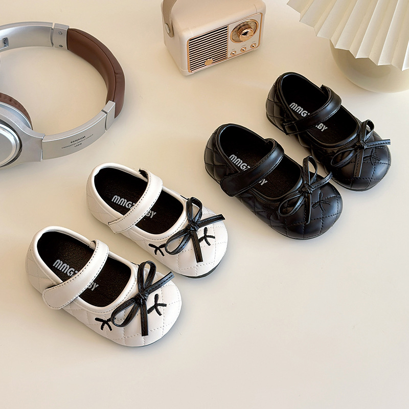 Kožne cipele za djevojčice, Chanel-inspirirane, s mašnicom, mekanim potplatom i Velcro kopčom