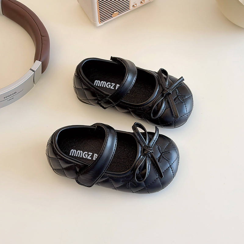 Kožne cipele za djevojčice, Chanel-inspirirane, s mašnicom, mekanim potplatom i Velcro kopčom