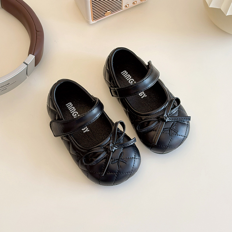 Kožne cipele za djevojčice, Chanel-inspirirane, s mašnicom, mekanim potplatom i Velcro kopčom