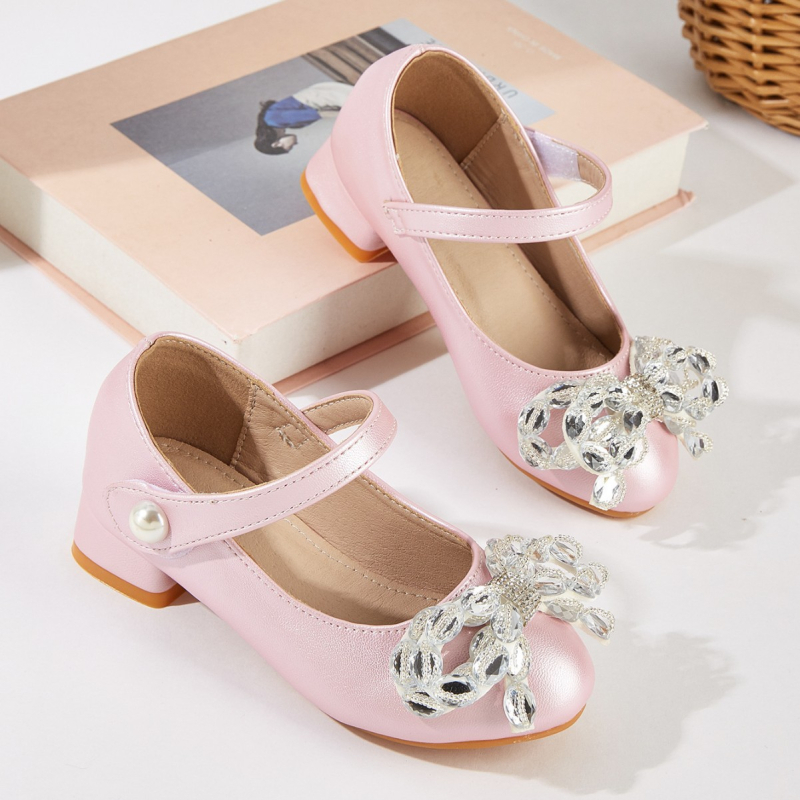 Cipele za djevojčice za nastupe sa Velcro kopčanjem, gornji materijal od super vlakna, gumeni potplat, uzrast 7–12 godina, sladak stil