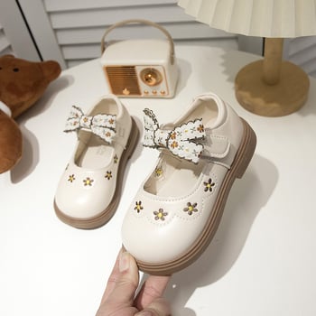 Cipele za djevojčice od PU kože, s izvezenim detaljima, mekani đon, protuklizne, Velcro zatvarač, princes stil, proljeće i jesen