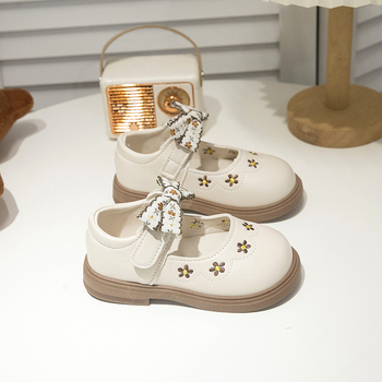 Cipele za djevojčice od PU kože, s izvezenim detaljima, mekani đon, protuklizne, Velcro zatvarač, princes stil, proljeće i jesen