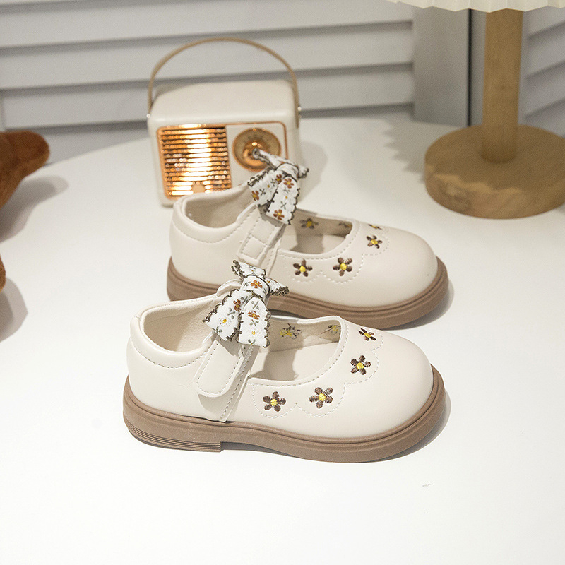 Cipele za djevojčice od PU kože, s izvezenim detaljima, mekani đon, protuklizne, Velcro zatvarač, princes stil, proljeće i jesen
