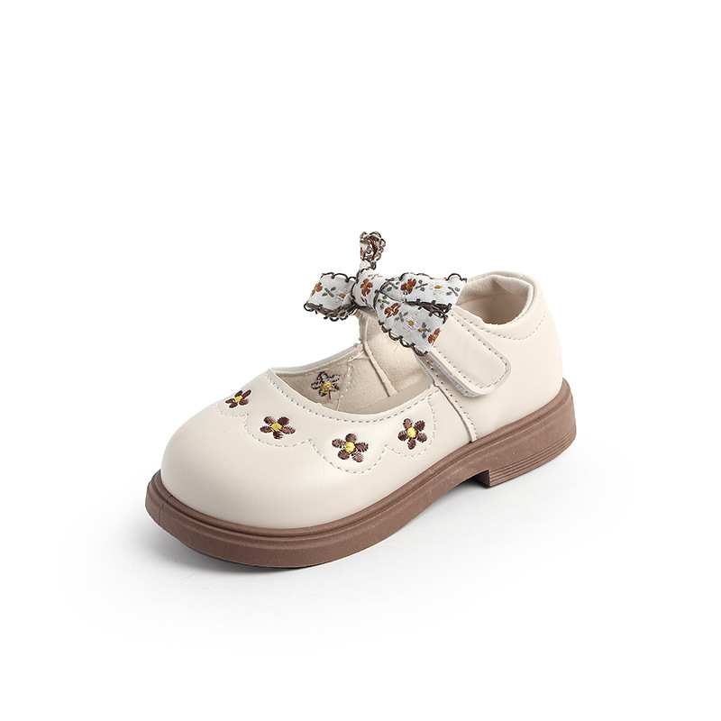Cipele za djevojčice od PU kože, s izvezenim detaljima, mekani đon, protuklizne, Velcro zatvarač, princes stil, proljeće i jesen