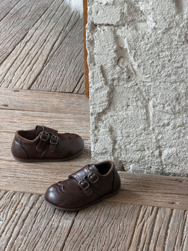 Dječje zimske kožne cipele s fleece podstavom i Velcro remenom, britanski stil, mek podplat